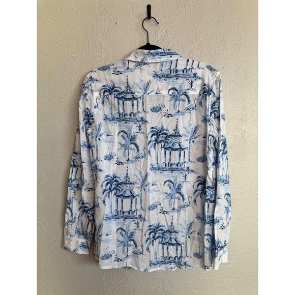 J. McLaughlin Blue Palm Flamingo Button Down M Cotton Resortwear Summer Shirt - Picture 6 of 6
